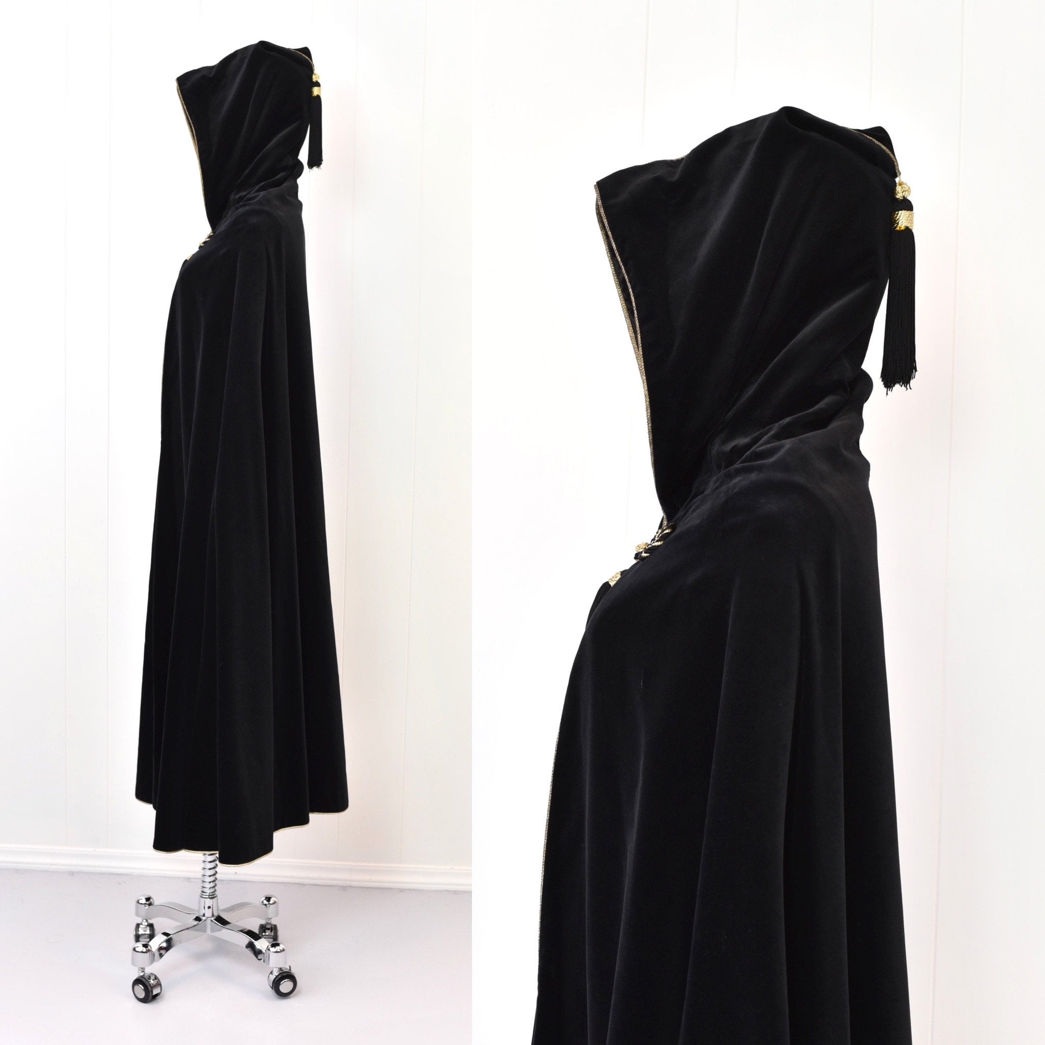 Yves saint laurent rive gauche　黒ロングマント RARE 1970s Yves Saint Laurent Rive Gauche Black Velvet Gold