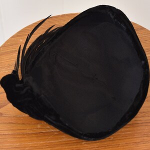 1940s Black Velvet Feathered Hat image 9