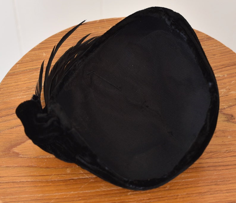 1940s Black Velvet Feathered Hat image 9