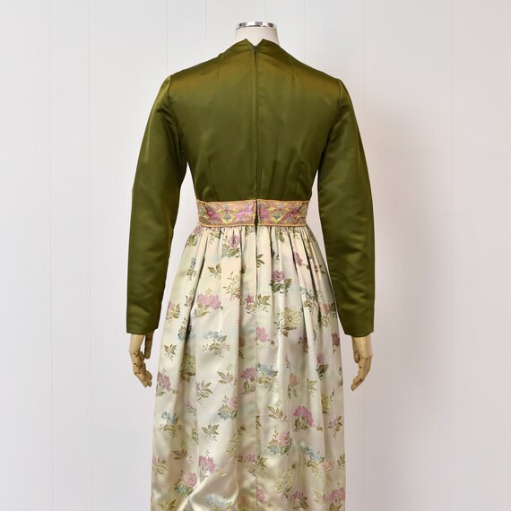1960s Green Pink Floral Brocade Party Dress - image 6