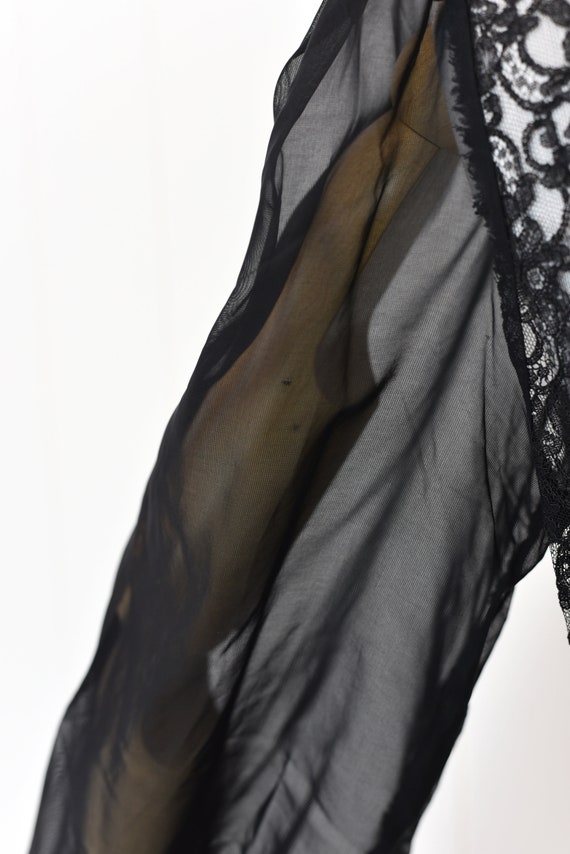 1940s Sheer Black Lace Boudoir Lingerie Robe with… - image 10