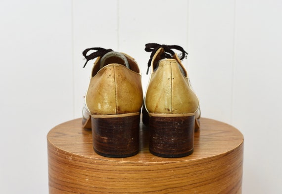1970s Groovy Platform Leather Wood Mustard Oxford… - image 7