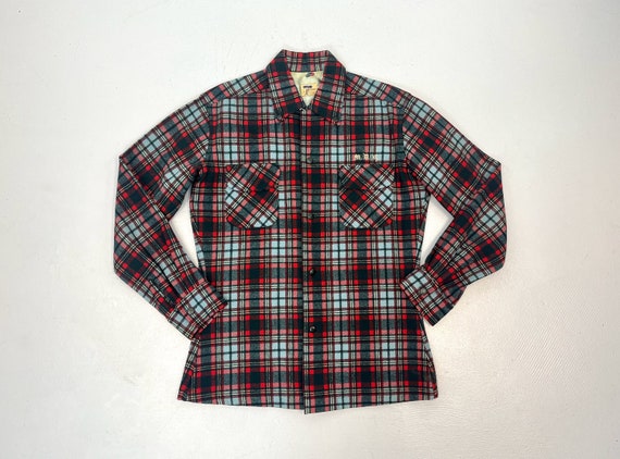 1950s/1960s Picasso Japan Red Blue Plaid Wool Button Down Flannel