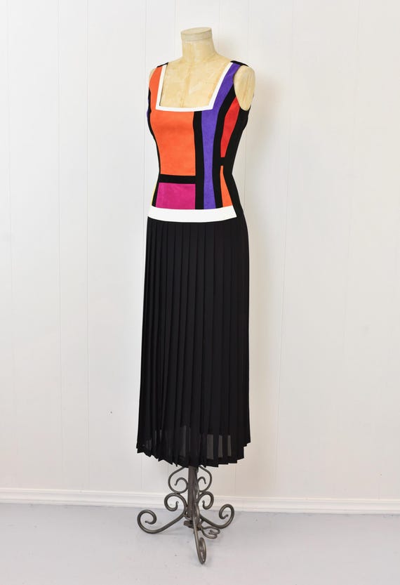 1990s Cache Ultra Suede Patchwork Black Pleated C… - image 2