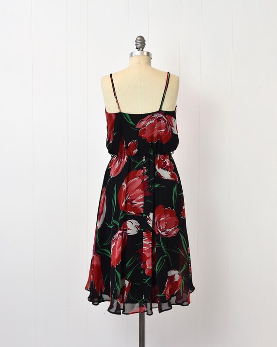 1970s Poppy Floral Chiffon Red Black Ursula of Sw… - image 5