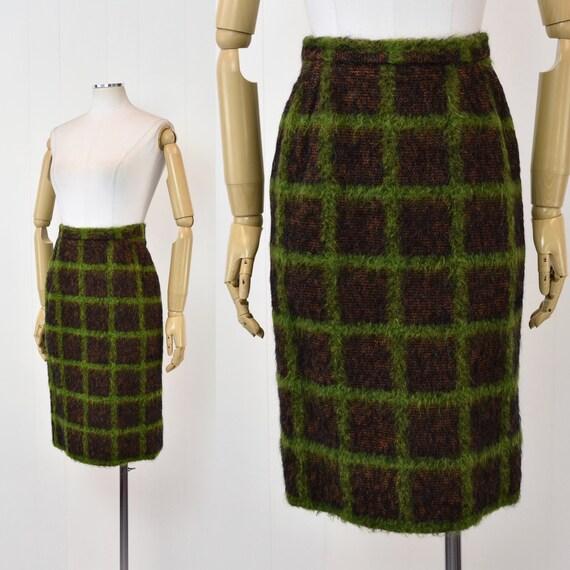 1960s Green Plaid Checkered Blouse & Skirt Two Pi… - image 8