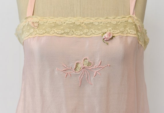 1920s Light Pink Floral Lace Embroidered One Piec… - image 3