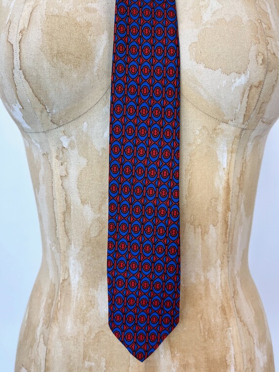 1960s Fermar Blue & Orange Patterned Slim Tie - image 5