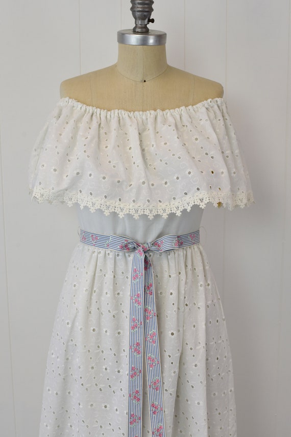 NOS 1970s Miss K Alfred Shaheen White Eyelet Maxi… - image 3