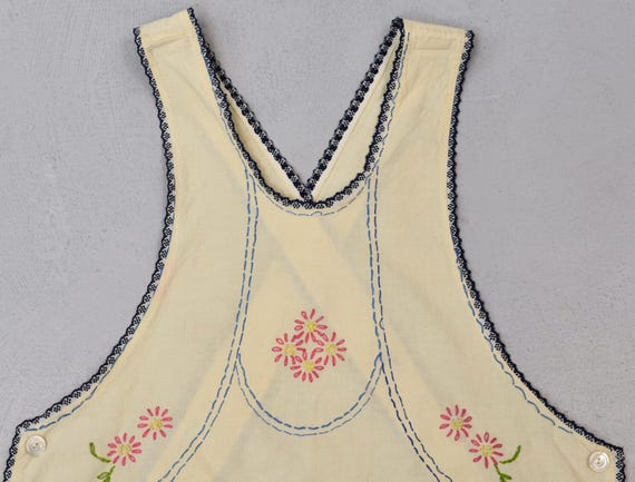 Antique Floral Embroidery Linen Apron Dress - image 2