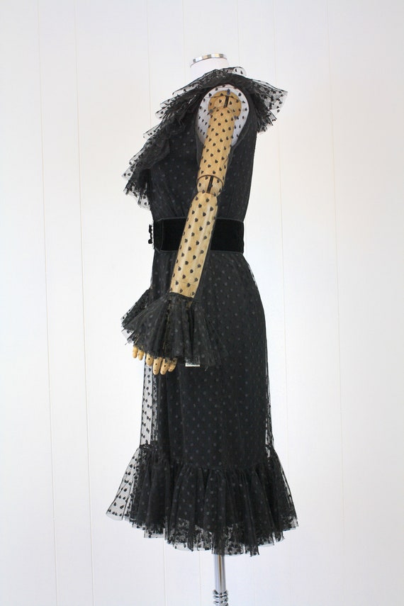 1960s Black Polka Dot Ruffle Dress Deadstock NWT - image 3