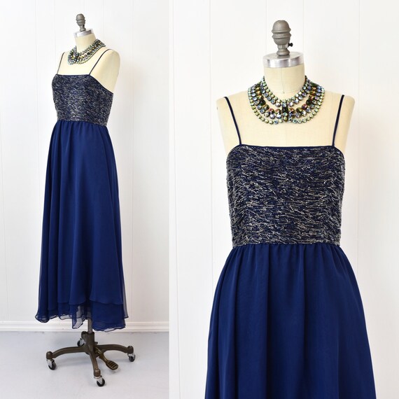 1960s Victoria Royal Midnight Navy Blue Beaded Ch… - image 2