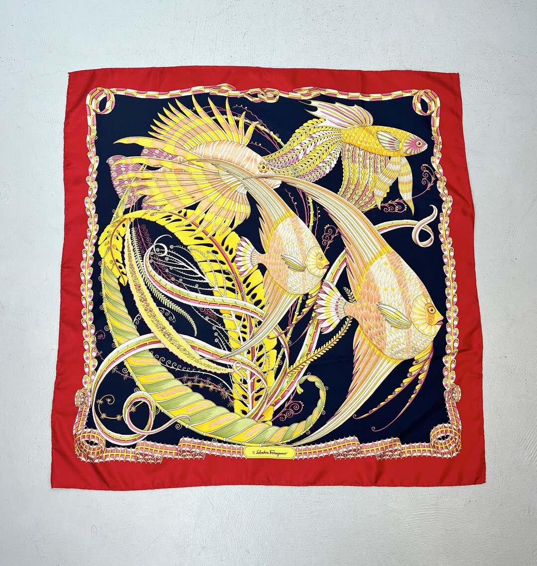 Salvatore Ferragamo 魚と植物デザイン スカーフ il_1080xN.5070739375_f0ae.jpg