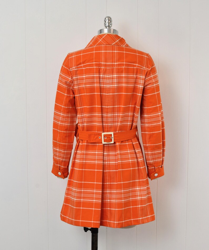 1970s Courreges Hyperbole Orange White Plaid Cotton Coat Jacket Dress image 11