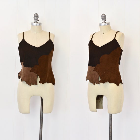 1970's Brown Distressed Leather Tank Top