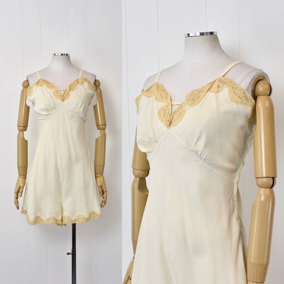 1930s Step In Silk Teddy Tap Short Lingerie with Lace - Paper Doll