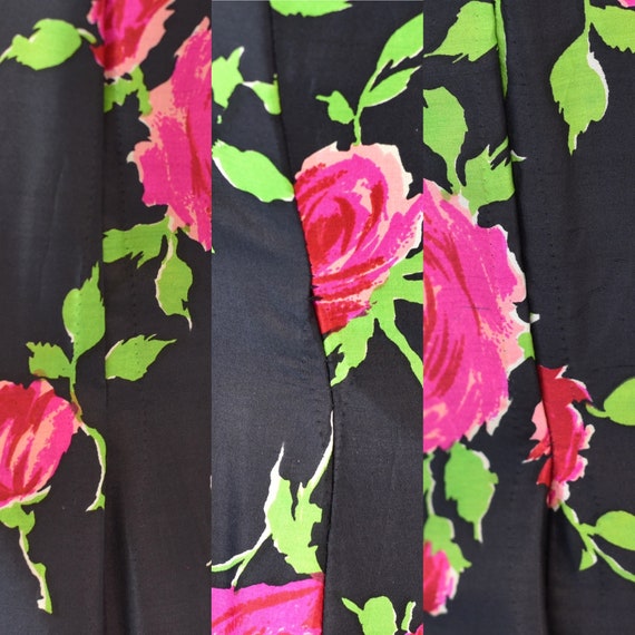 1950s/1960s Pink Magenta Rose Print Black Cocktai… - image 10