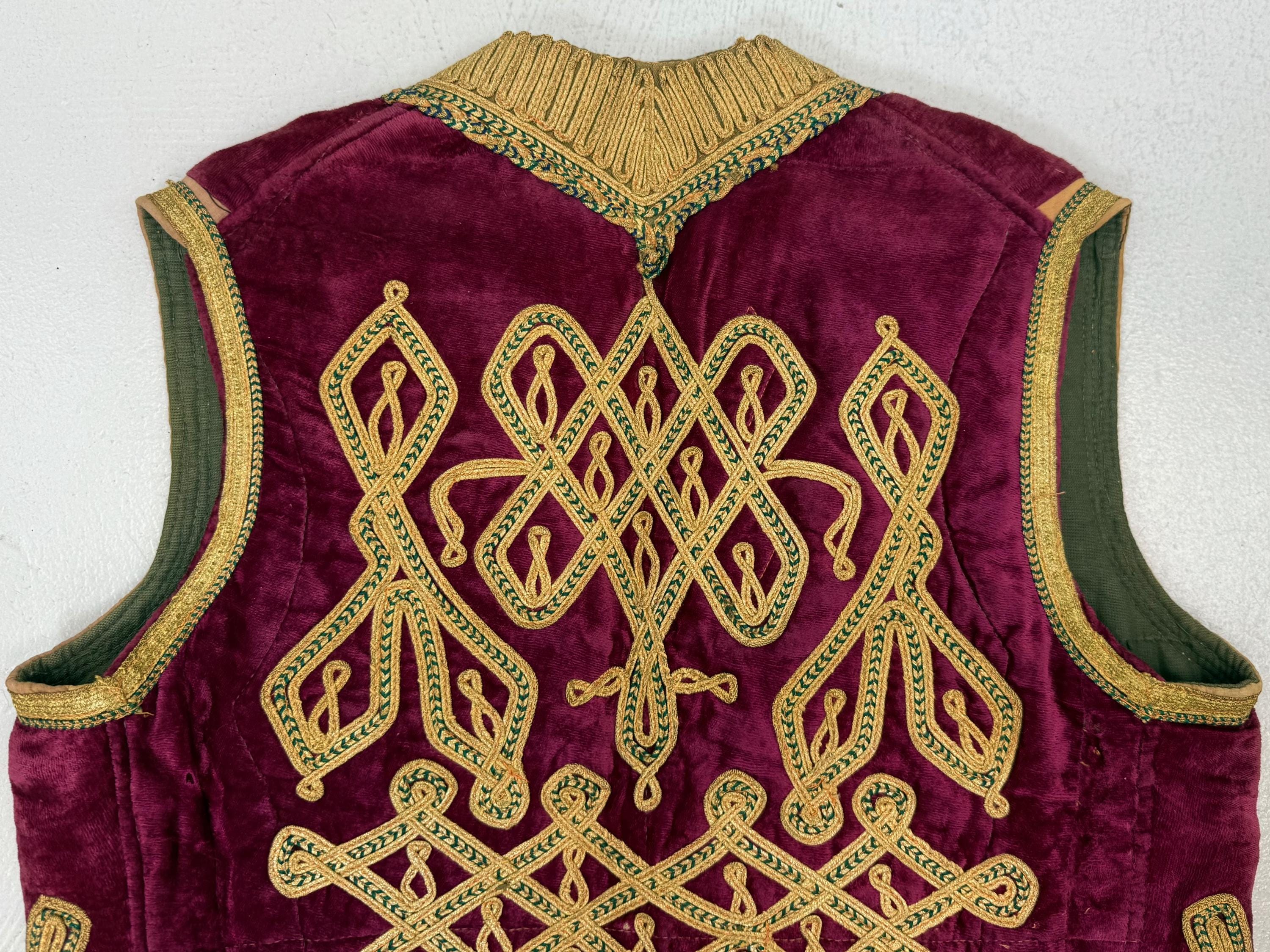 1960s Purple Velvet Metallic Gold Embroidered Turkish Mens Hippie