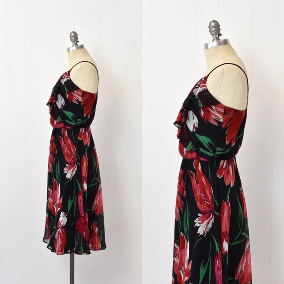 1970s Poppy Floral Chiffon Red Black Ursula of Sw… - image 4