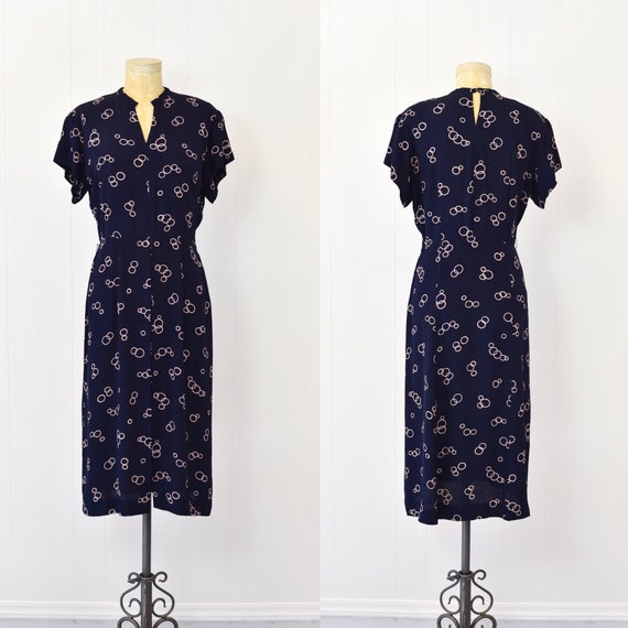 1940s Navy & Pink Day Dress - image 1