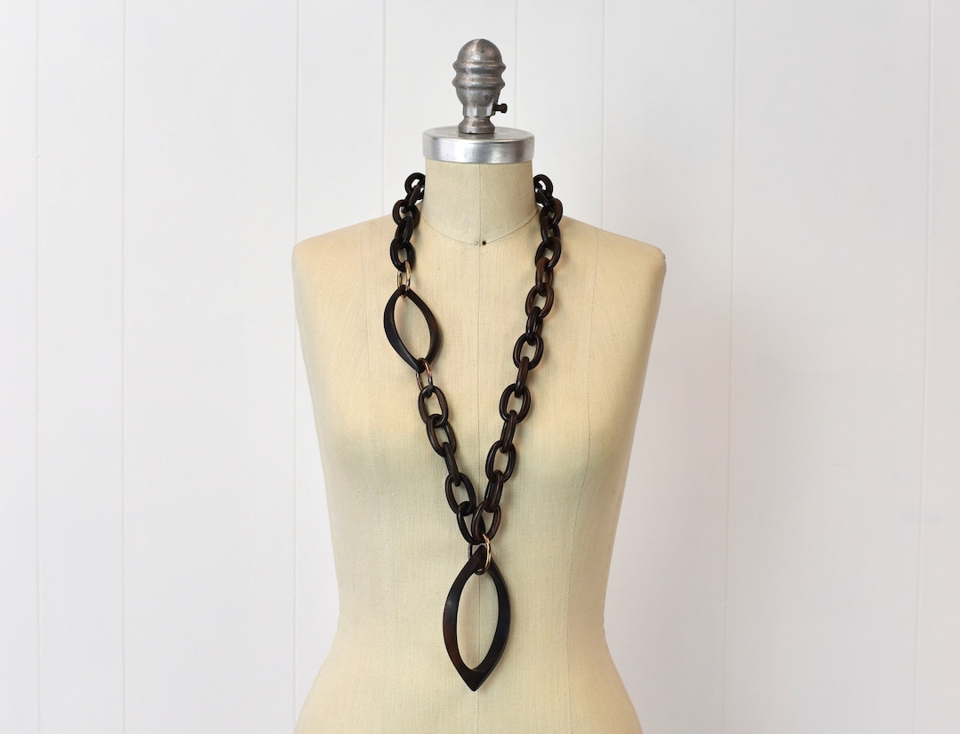 2000s Y2K Brown Wood Linked Chain Statement Necklace Jewelry - Etsy