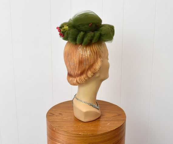 1950s Green Tulle Faux Cherries Fascinator Mini T… - image 7