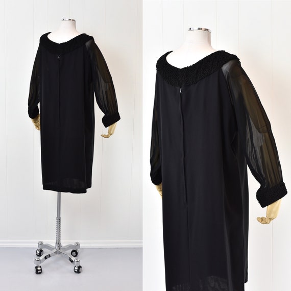 1960s Black Sheer Balloon Sleeve Mod Shift Dress - image 9