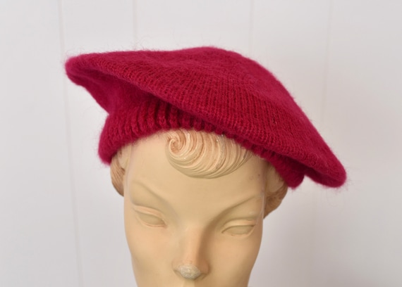 1980s Raspberry Pink Wool Beret Hat - image 3