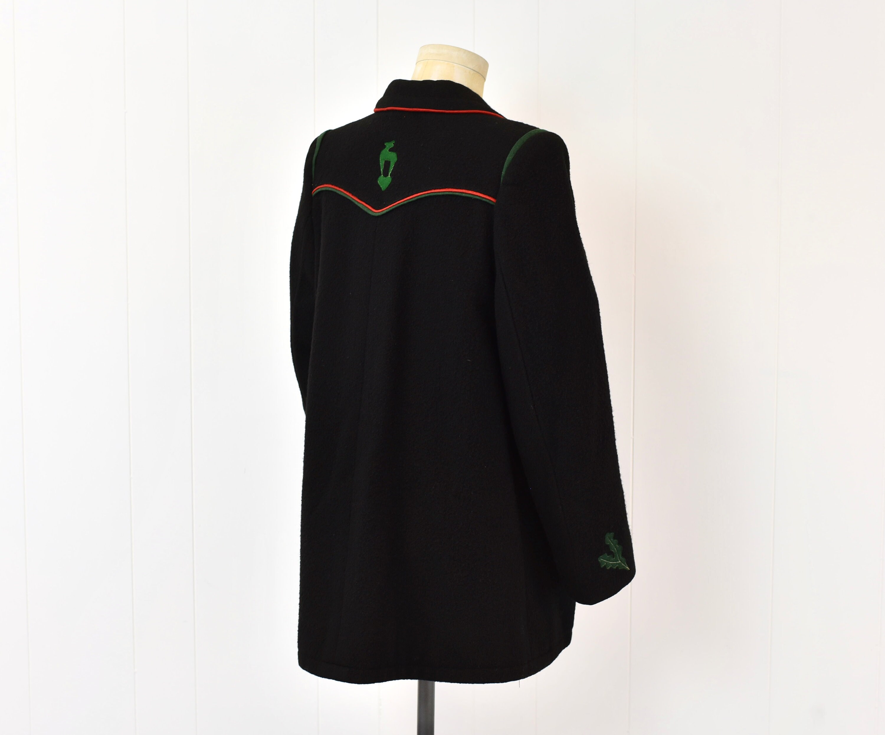 1940s/1950s Tyrolean Trachten Black Wool Leaf Holiday