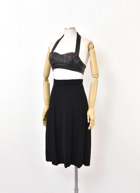 1980s Adolfo Saks Fifth Avenue Black Wool Pleated… - image 3