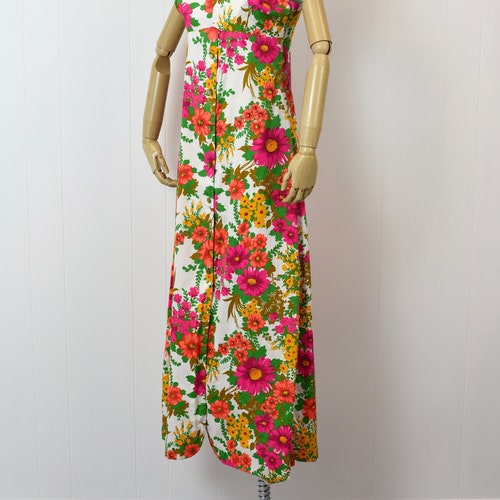 1960s/1970s Bright Floral Maxi shops Dress