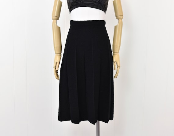 1980s Adolfo Saks Fifth Avenue Black Wool Pleated… - image 2