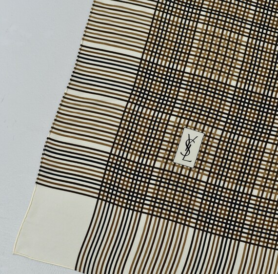 1980s Yves Saint Laurent Brown Plaid Striped Silk… - image 4