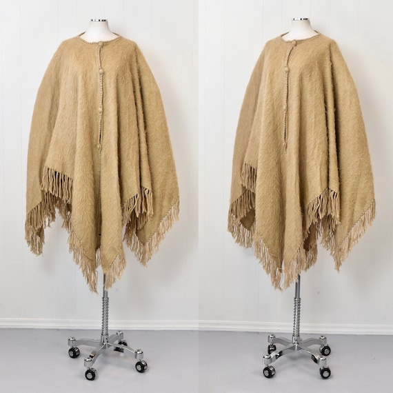 1970s Mohair Wool Tan Light Brown Mohair Fringe P… - image 1