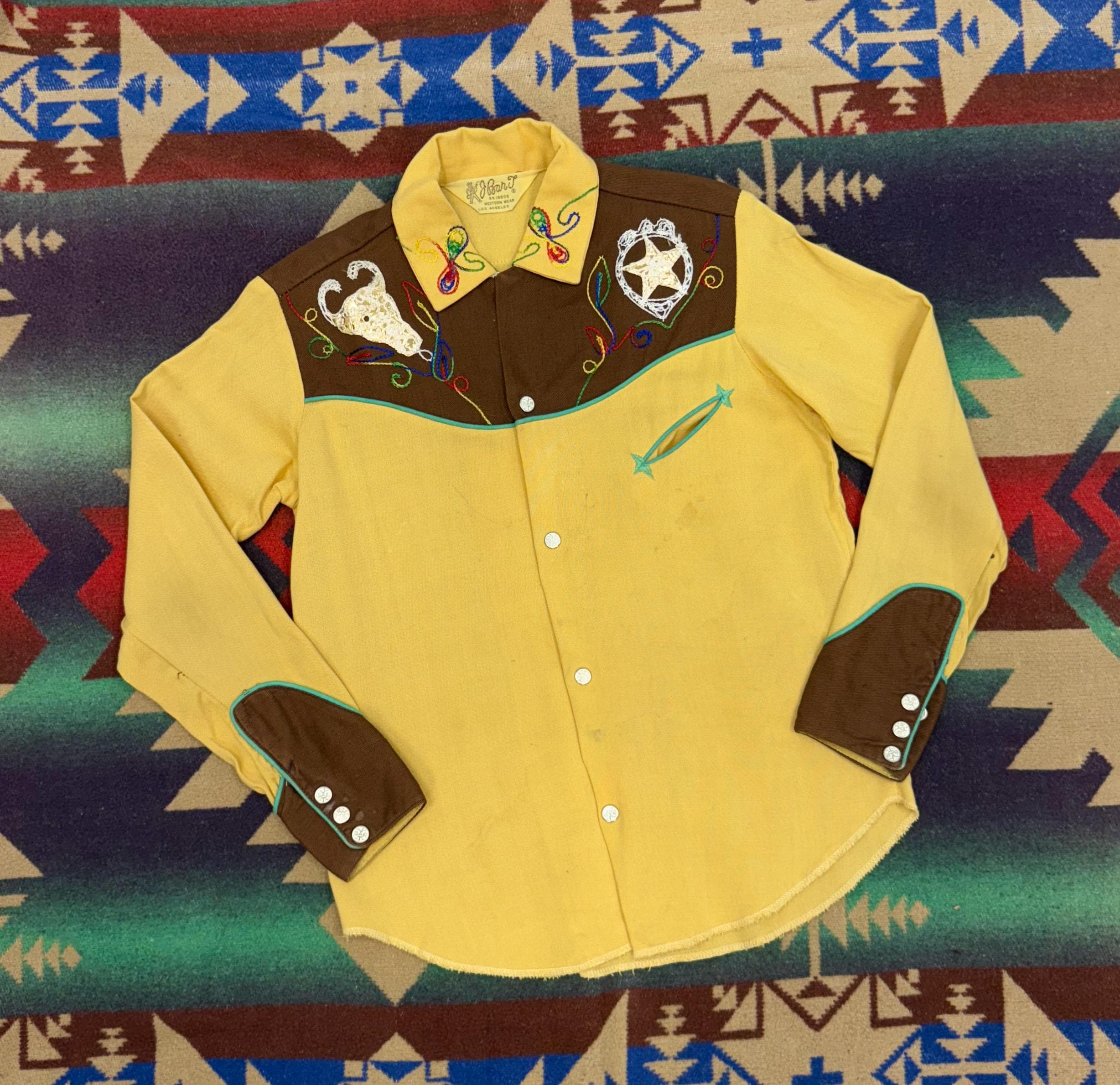 1950s J Bar T Western Wear Cowboy Yellow Brown Steer Skull Star