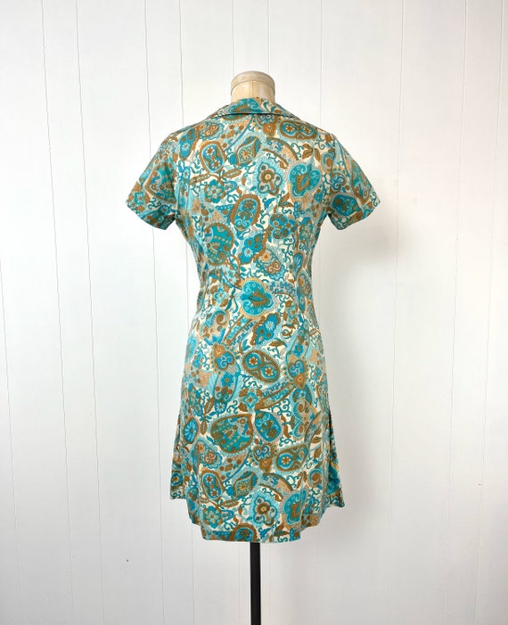 1960s Floral Paisley Blue Brown Pleated Mod Scoot… - image 4