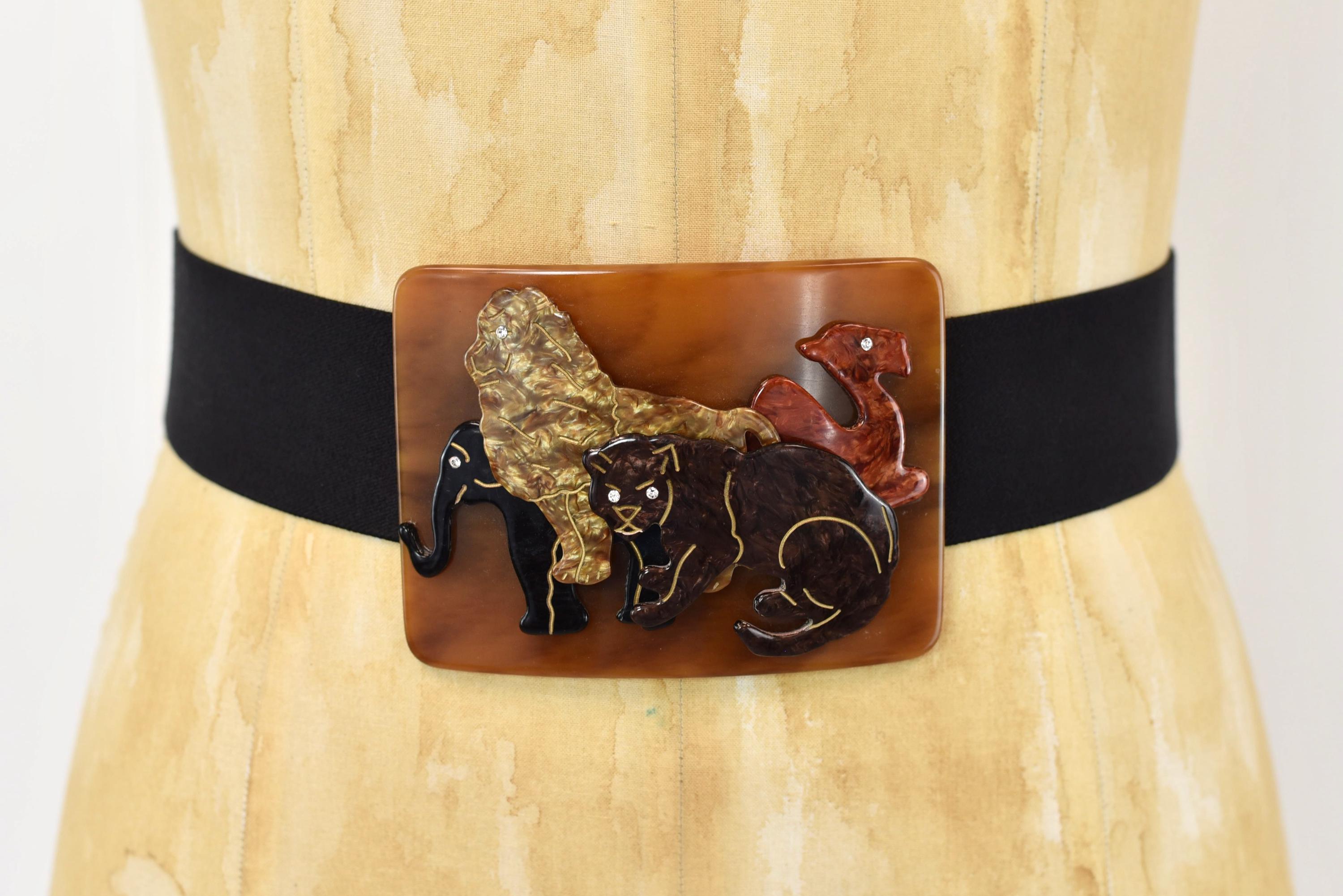 1980s Animal Safari Rhinestone Novelty Buckle Elastic Black  display picture 2