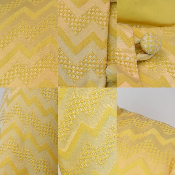 1960s Yellow Brocade Chevron Patterned Mod Dress … - image 10