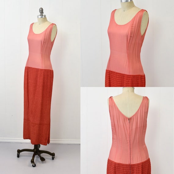 1960s Coral Beaded Rhinestone Mod Party Maxi Dres… - image 7
