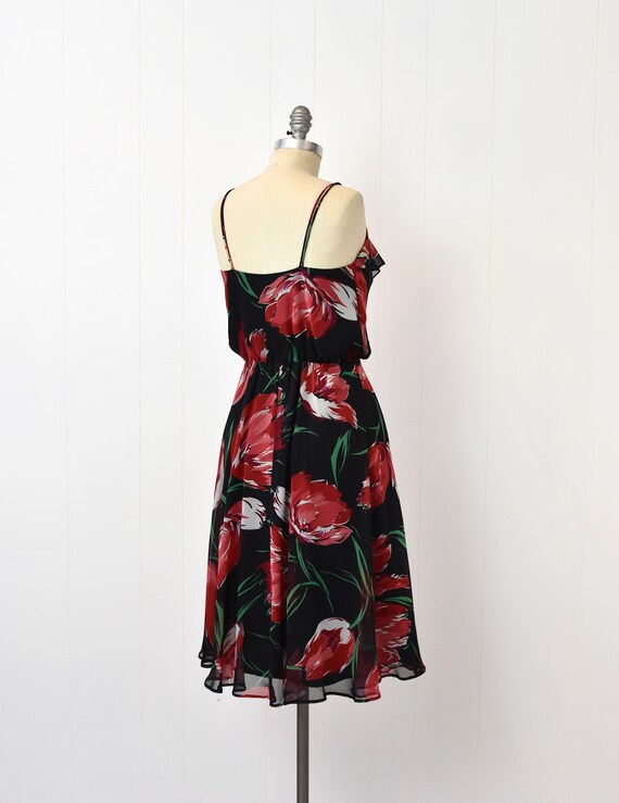 1970s Poppy Floral Chiffon Red Black Ursula of Sw… - image 7