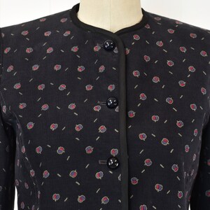 1990s Guy Laroche Dark Gray Corduroy Fruit Apple Novelty Print Jacket Long Sleeve Blouse Top image 2