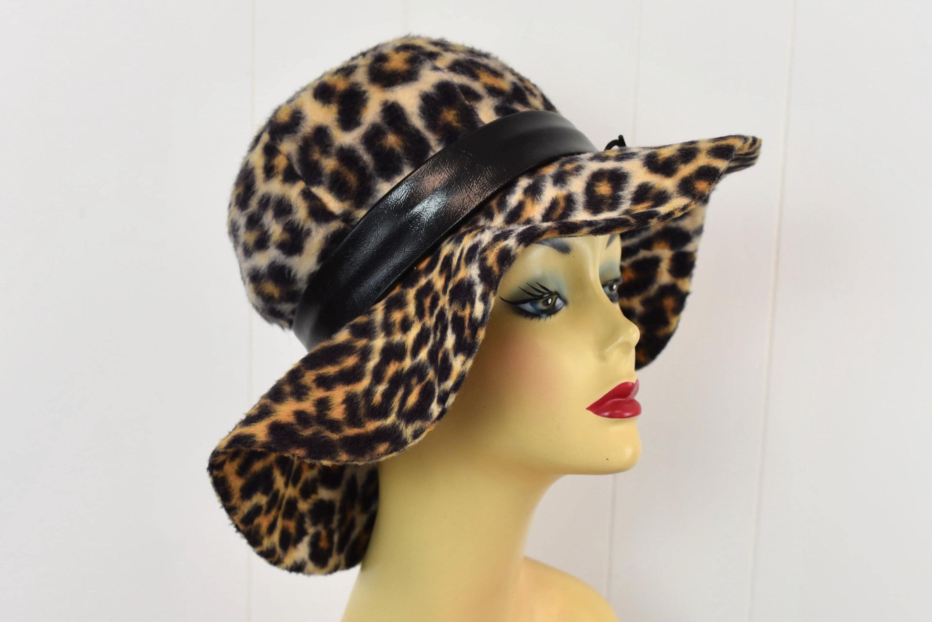 1960s Leopard Print Faux Fur Black Vinyl Lace up Band Mr. Sal