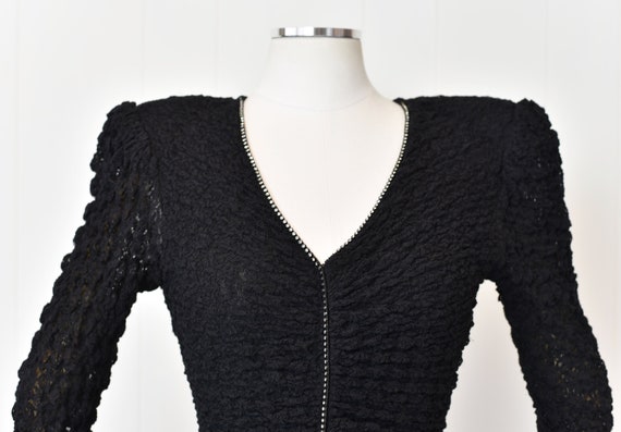 1980s Black Lace Fringe Cocktail Party Wiggle Pen… - image 3