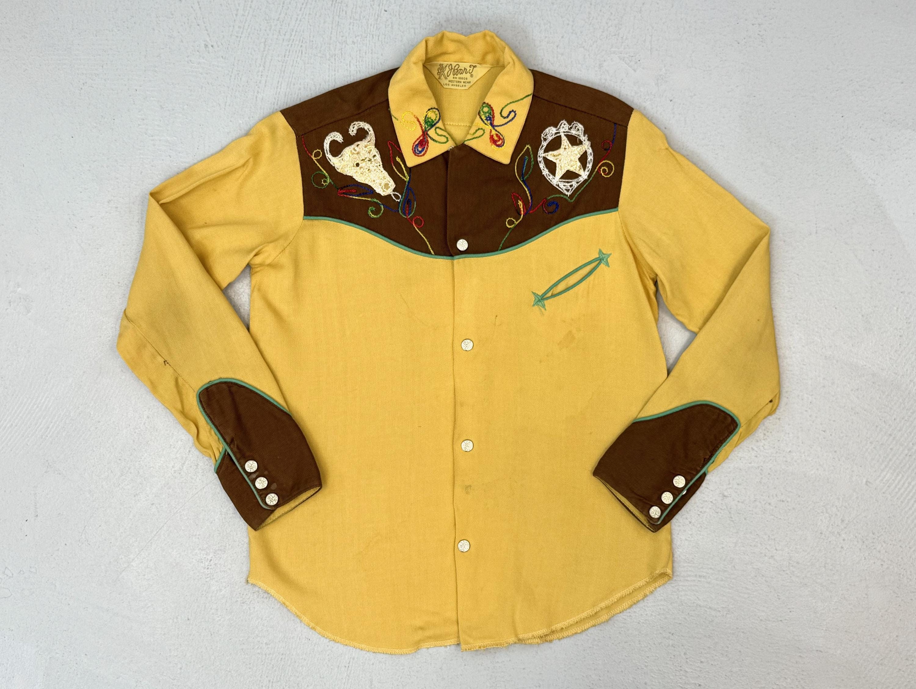 1950s J Bar T Western Wear Cowboy Yellow Brown Steer Skull Star 