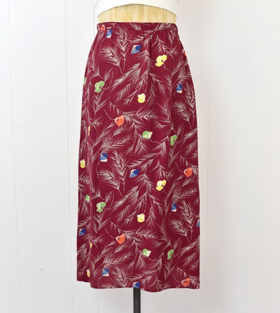 1940s Floral Print Raspberry Red Pink Rayon Skirt… - image 2