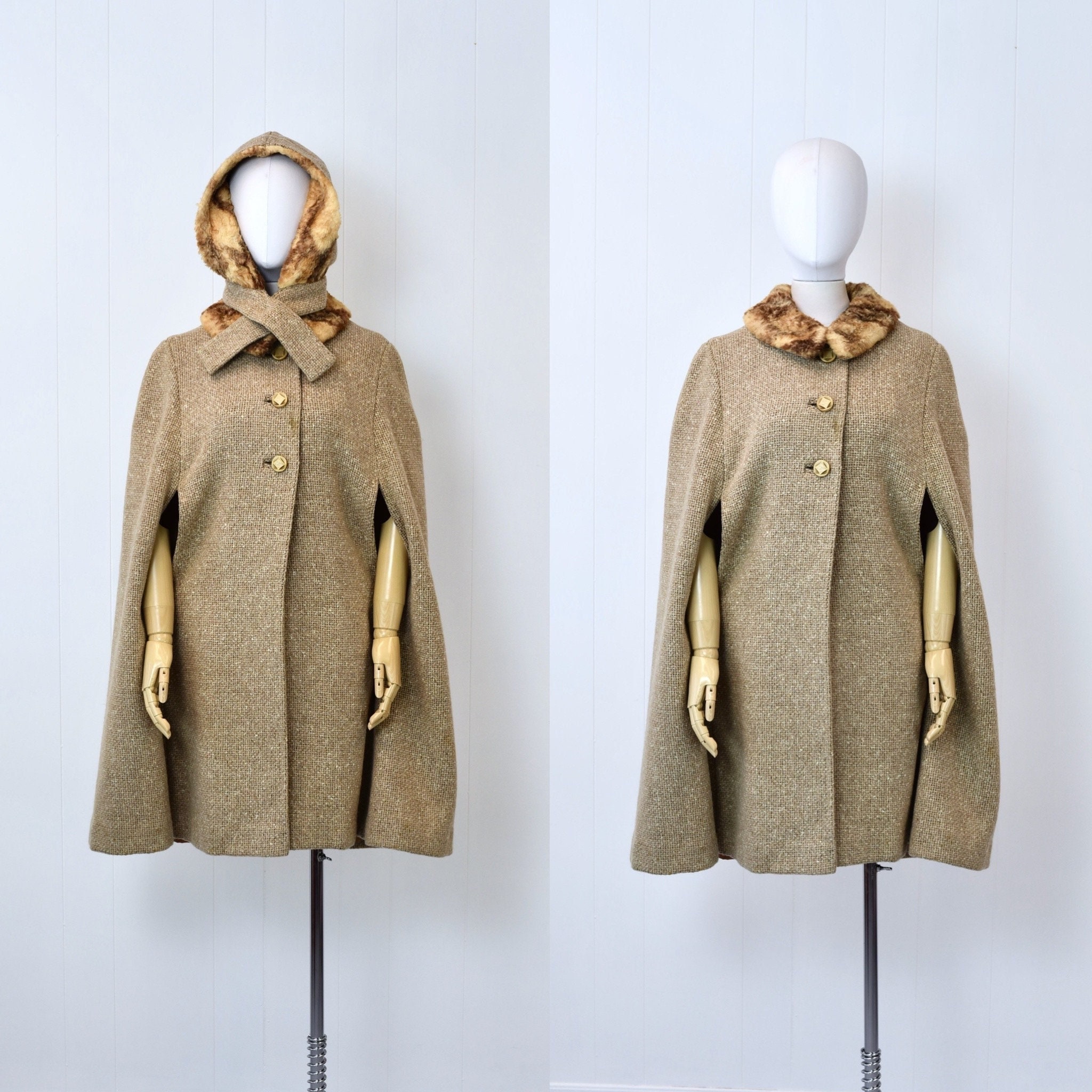 1950s Vogue Faux Fur Wool Cape With Matching Removable Hood - Etsy