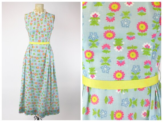 1960's Blue Floral Dress