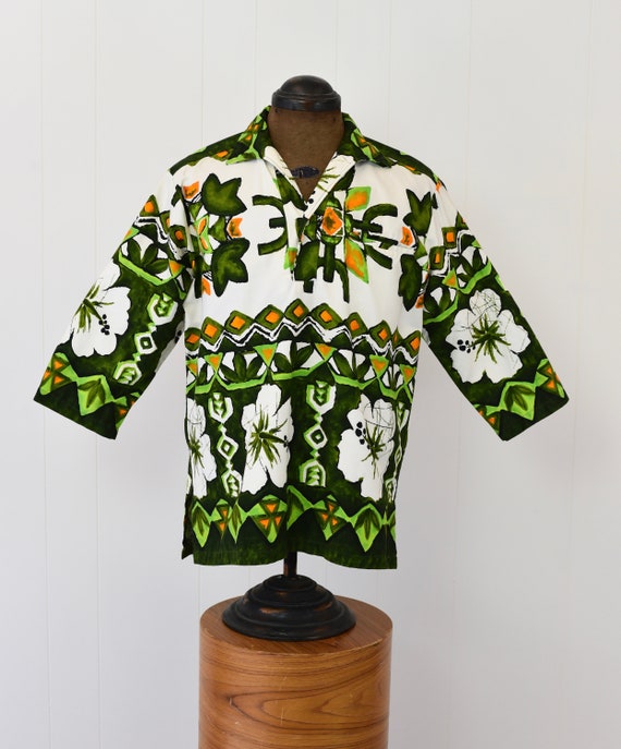 1960s Green & Orange Hawaiian Shirt - image 1