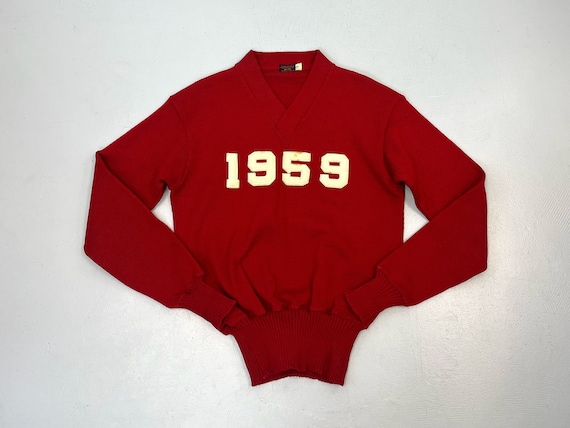 1950s 1959 Wilson Sporting Goods Red Wool Long Sleeve Pullover