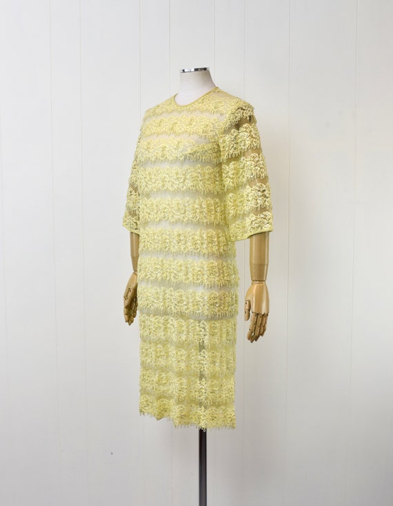 1960s Yellow Lace Sequin Beaded Floral Tulle Shee… - image 5